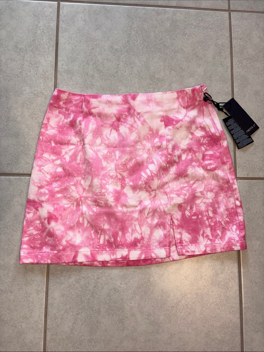 Forever 21 Pink Tie-Dye Mini Skirt with White Accents